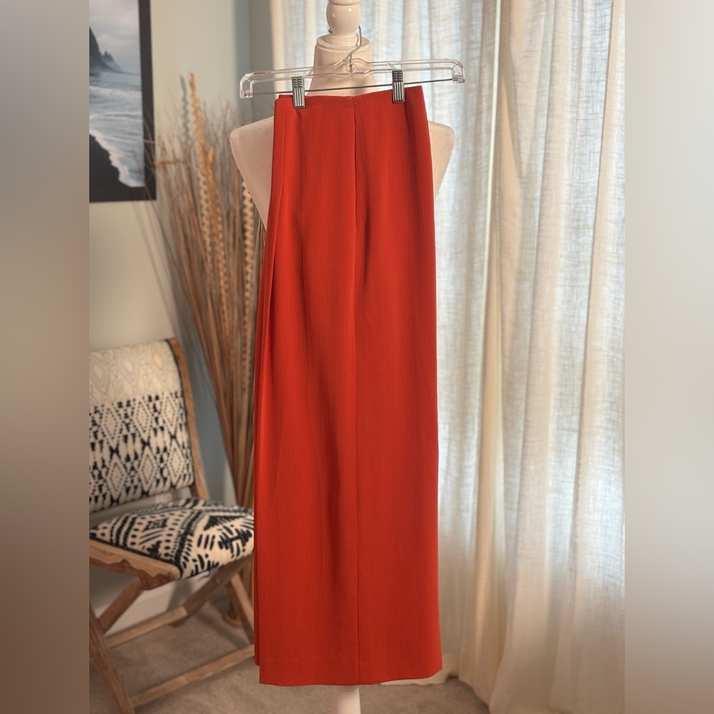 Theory High Waist Wide-Leg Pleated Pants Admiral Stripe Poppy Orange - Size 8